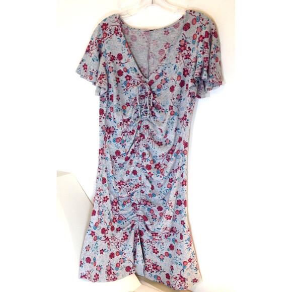Disney Dresses & Skirts - Disney Princess Gray Floral Short Sleeve Ruched Dress Size L